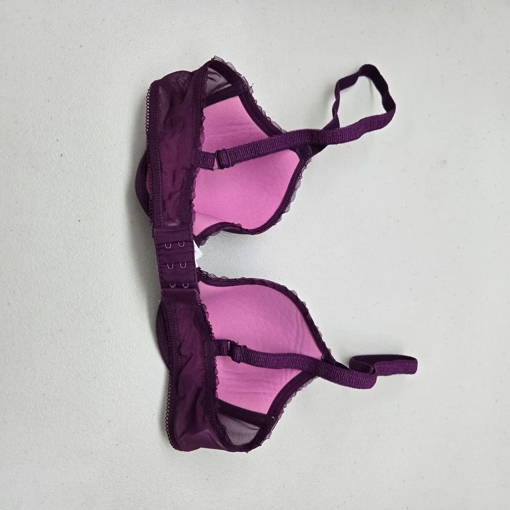 Btempt'd Women Bra 34B Purple Striped T Shirt Underwired Lace Mesh‎
